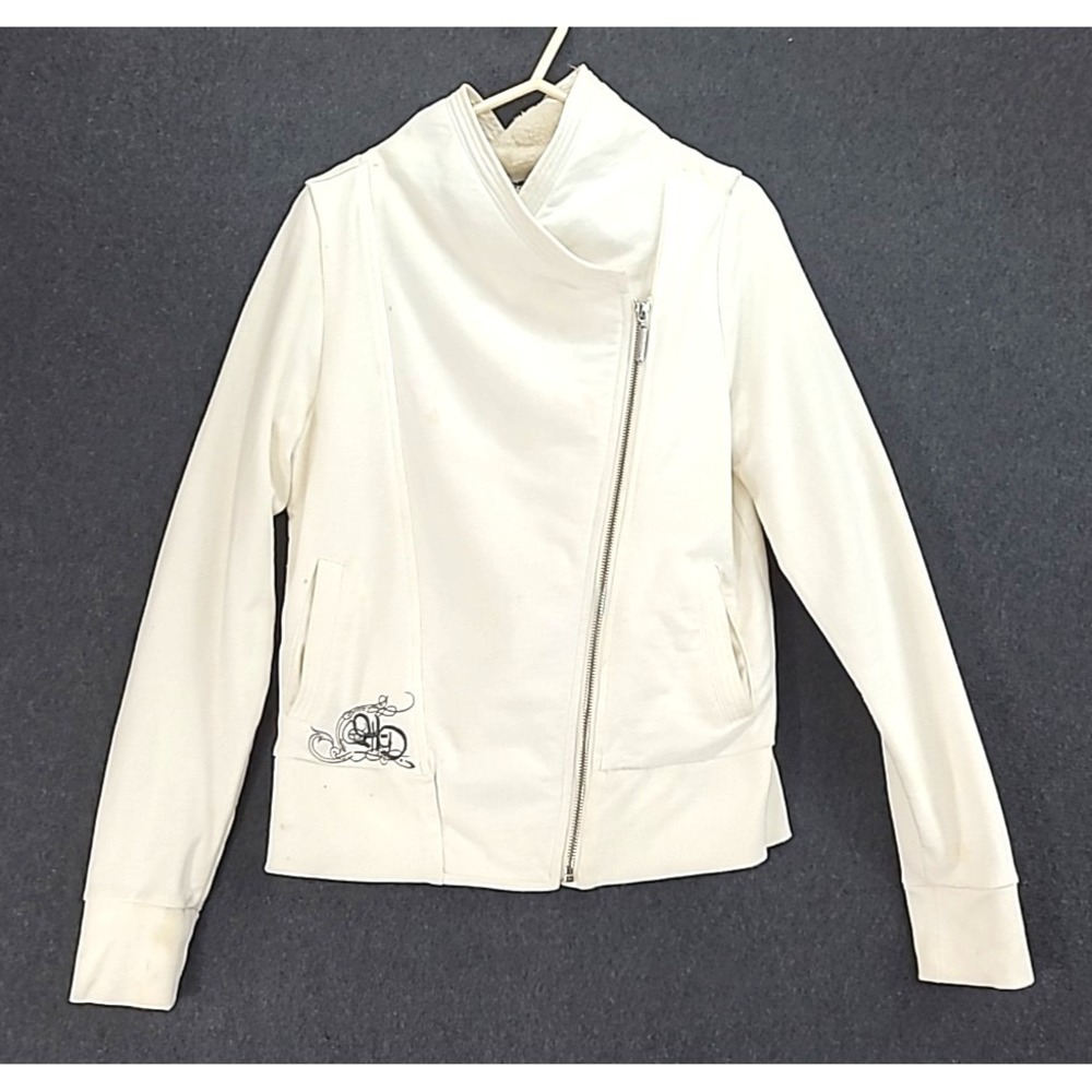 Harley Davidson‎ Women's Ivory Embroidered Asymmetrical Zip Jacket Size S #B11